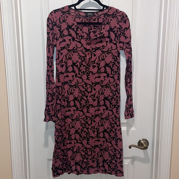 A.P.C. Paris womens long sleeve shirt tunic dress floral small s - Picture 2 of 7
